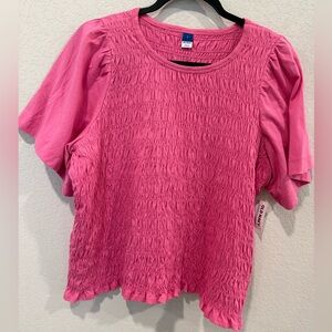 Old Navy Bright Pink Smocked Short Sleeve Top